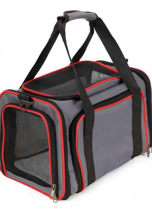 Сумка переноска для кошек и собак 66x38x26 см cosmopet cp-05 (s) grey-red3 фото
