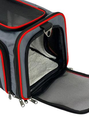 Сумка переноска для кошек и собак 66x38x26 см cosmopet cp-05 (s) grey-red7 фото