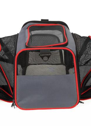 Сумка переноска для кошек и собак 66x38x26 см cosmopet cp-05 (s) grey-red5 фото