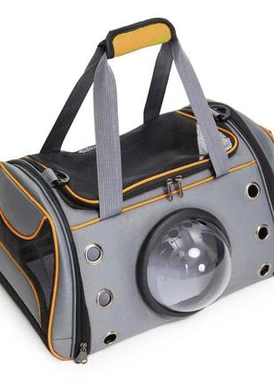 Сумка переноска для кошек и собак 46x30x26 см cosmopet cp-01 (l) grey-orange