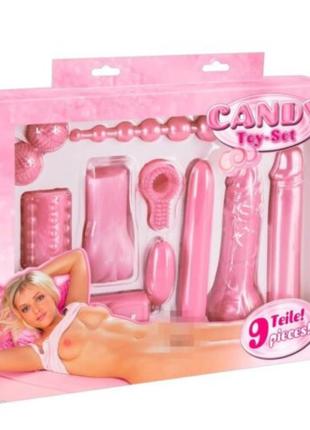 Новинка! розовый перламутровый набір інтимних іграшок candy из 9 эротических игрушек
