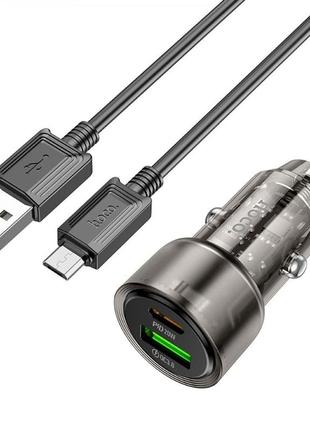 Автомобильное зарядное устройство hoco z52 spacious pd38w/qc3.0 usb/мicrousb черный