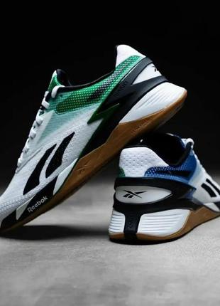 Кросівки reebok nano x3 white/glen green/Pollex blue оригінал, текстильні білі кросівки
