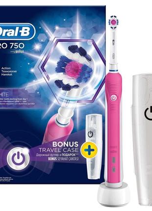 Електрична зубна щітка oral-b pro 1 750 d16.513.1ux, + футляр, рожевий, типу 3756