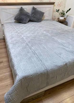 Велюрове покривало стегане на мілко, покривало світло-сіре велюрове 210х230 см