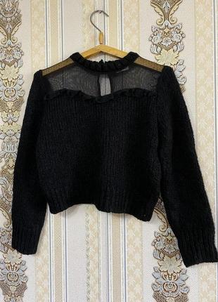 Стильный укороченный свитер, черный свитер топ
