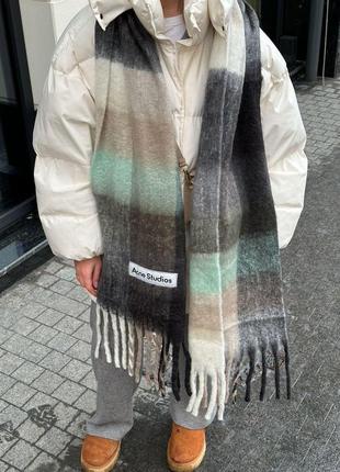 Шарф acne studio mohair checked scarf taupe green black