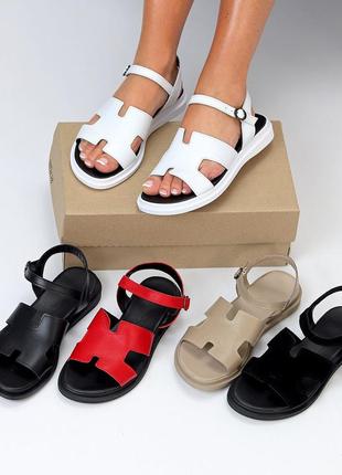 Шкіряні бежеві жіночі босоніжки, сандалі натуральна шкіра на пласкій підошві колір моко9 фото