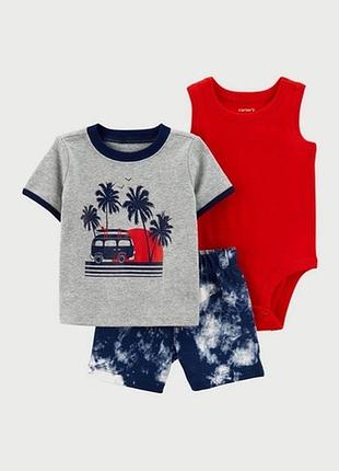 Летний комплект тройка для мальчика от carter’s, костюм с шортами картерс