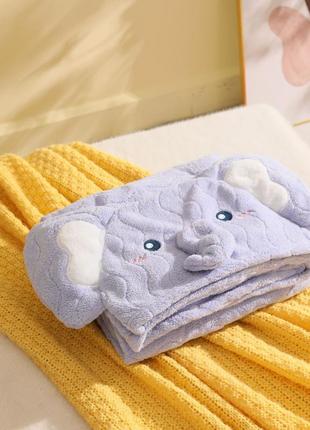 Детское полотенце пончо 140*70 см на кнопках с капюшоном, для купания ребенка, пляжная накидка слон