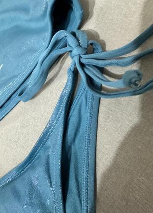 Купальник  жіночий блискучий голубий бірюзовий стиль кім кардашьян топ і плавки блестящий бирюза2 фото