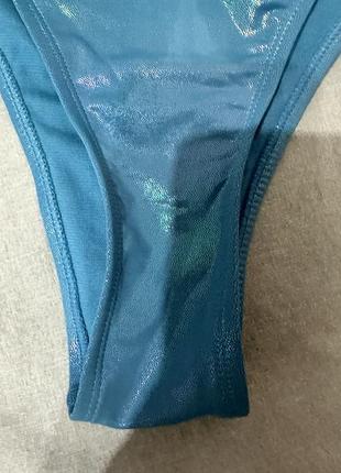 Купальник  жіночий блискучий голубий бірюзовий стиль кім кардашьян топ і плавки блестящий бирюза4 фото