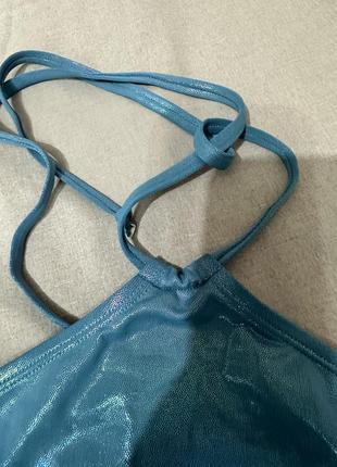 Купальник  жіночий блискучий голубий бірюзовий стиль кім кардашьян топ і плавки блестящий бирюза3 фото