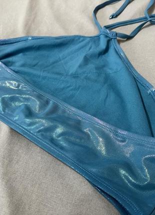 Купальник  жіночий блискучий голубий бірюзовий стиль кім кардашьян топ і плавки блестящий бирюза9 фото