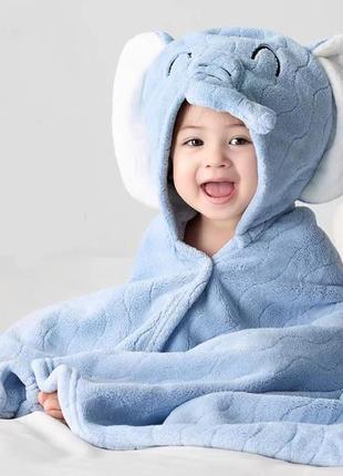 Детское полотенце пончо 140*70 см на кнопках с капюшоном, для купания ребенка, пляжная накидка слон