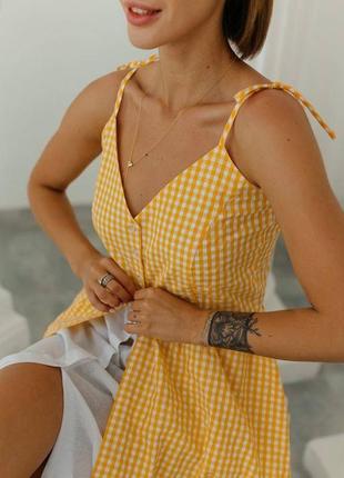 20798 katrina сукня довга сарафан на завязках жовта з білим підкладом бавовна і батист6 фото