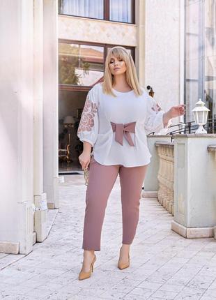 Костюм жіночий брючний блуза + штани софт і костюмка розміри батал