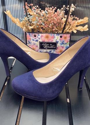 Туфли синие ,замш