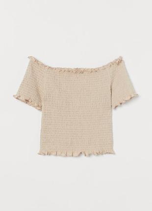 Новый укороченный кроп хлопковый топ, футболка жатка h&m