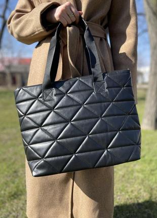Стильна стьобана сумка шопер еко шкіра сумочка жіноча