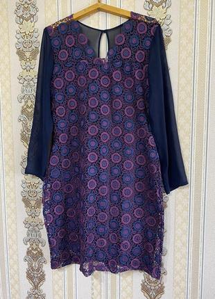 Стильна нарядна мереживна сукня, кружевное платье, темно-синє з фіолетовим плаття