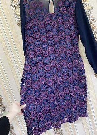 Стильна нарядна мереживна сукня, кружевное платье, темно-синє з фіолетовим плаття5 фото