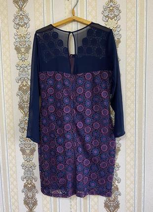 Стильное нарядное кружевное платье, кружевесное платье, темно-синее с фиолетовым платьем9 фото