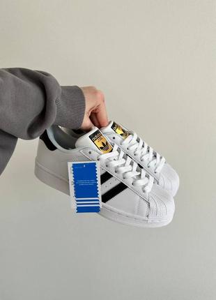 Жіночі шкіряні кросівки adidas superstar white black адідас суперстар білі
