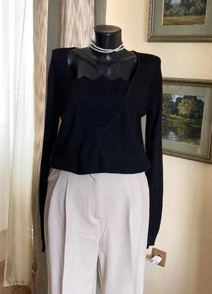 Нарядный блузон кофтинка з льону ом і круживом