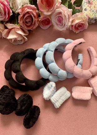 Набор для умывания комплект мягкий обруч и напульсники для умывания, спа