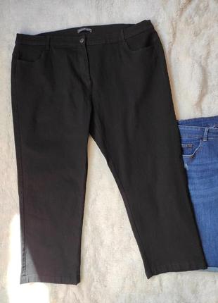 Черные прямые джинсы стрейч кроп широкие батал большого размера укороченные на резинке3 фото