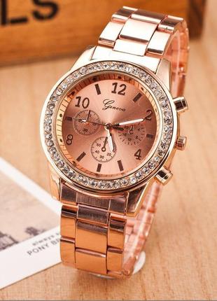 Женские часы geneva kors style rose gold розовое золото со стразами, жіночий наручний годинник