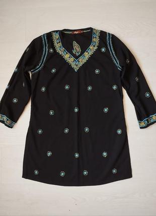 Етностиль👌🤩 💯 хлопковое легкое мини платье, туника с яркой ручной вышивкой🖤💛🩵❤️👍