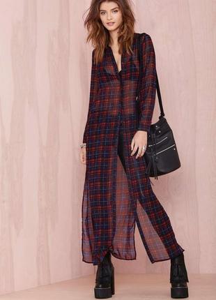 Довга шифонова сорочка у клітинку №140/36