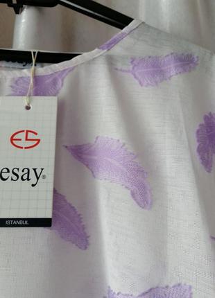 Легка невагома футболка блуза напівпрозора з бузковим пір'ям виробник туреччина розмір на бирці вказ2 фото