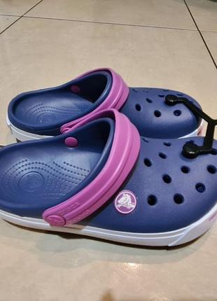 Крокс сабо крокбенд ii сині дитячі crocs crocband ii clogs bijou blue/wild orchid2 фото