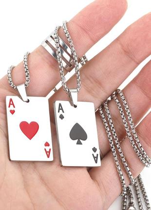 Кулоны карты туз покер подвеска на шею для девушки poker card игральная карта на удачу туз черви туз пики