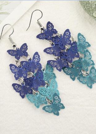 Серьги finding бабочки синие бюрюзовые 70 мм