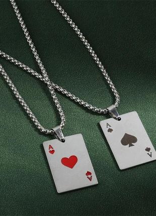 Стильная мужская подвеска карты покер пики туз черви poker club цепочка стальная карта кулон на удачу  las vegas
