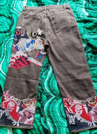 (904) джинсы y2k harajuku панк оверсайз графическая вышивка мешковатые джинсы