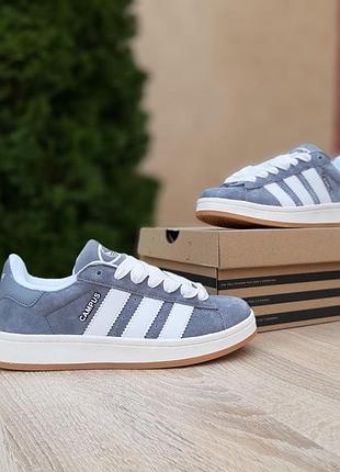 Adidas campus серые с белым кроссовки мужские адидас кампус топ качество осенние весенние летние демисезонные замшевые3 фото