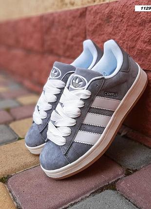 Adidas campus серые с белым кроссовки мужские адидас кампус топ качество осенние весенние летние демисезонные замшевые