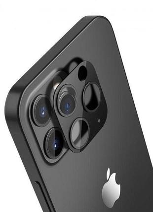 Защитное стекло на камеру iphone 12 pro max с металлической рамкой hoco (a18) 3d metal frame. black