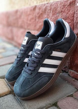 Adidas samba серо зелени кроссовки мужские адидас самба замшевые отличное качество весенние летние осенние демисезонные демисезоны