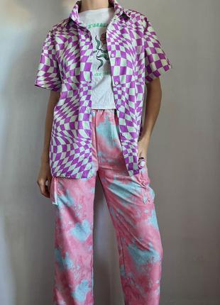 Сорочка гавайська літня з геометричним принтом9 фото