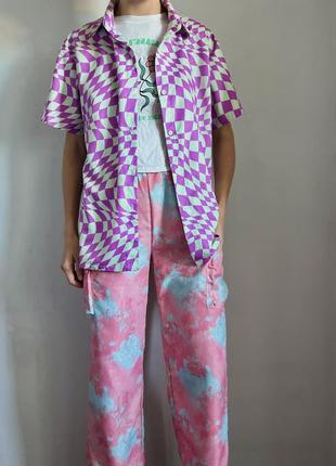 Сорочка гавайська літня з геометричним принтом6 фото