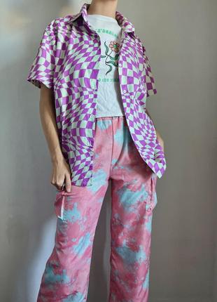 Сорочка гавайська літня з геометричним принтом8 фото