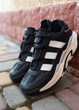 Adidas niteball чорні з білим кросівки кеди чоловічі адідас найтбол осінні весняні демісезонні  низькі шкіра шкіряні відмінна якість