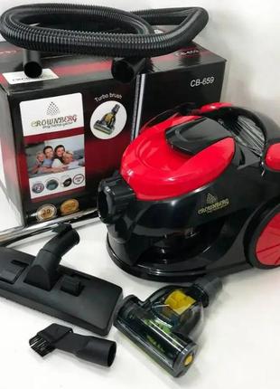 Циклонний контейнерний пилосос з турбощіткою vacuum cleaner crownberg cb 659 3500w, пилососи для дому без мішка1 фото