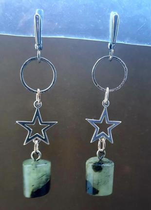 Дизайнерські срібні 925 унікальні сережки з таємничим натуральним  пренітом